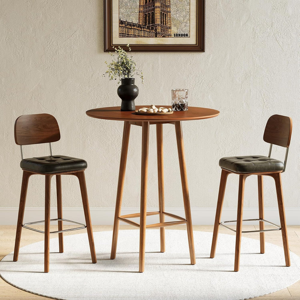 LITTLE TREE Solid Wood Bar Table, 39.37-Inch Round Bistro Table with Sturdy F...