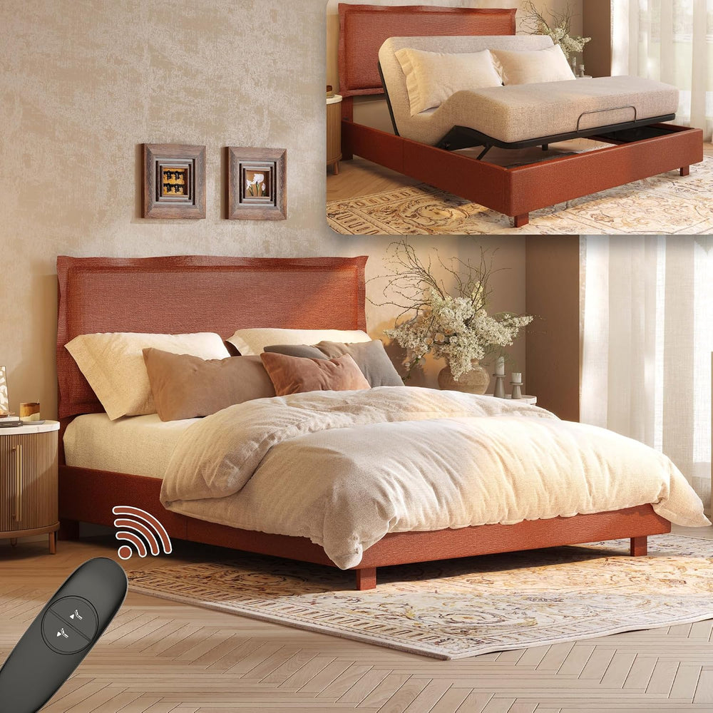 FLEXISPOT Adjustable Bed Base with Upholstered Bed Frame, Head & Foot Lift