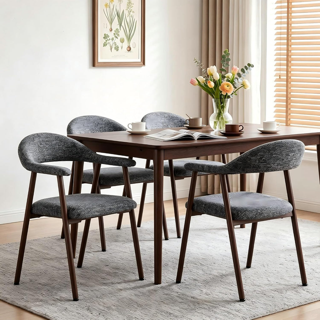 DUMOS Dining Chairs Set of 4, Linen Fabric Accent Chair with Curved Back