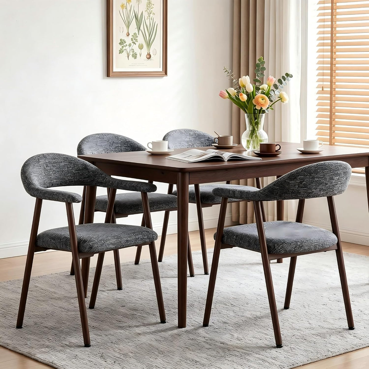 DUMOS Dining Chairs Set of 4, Linen Fabric Accent Chair with Curved Back