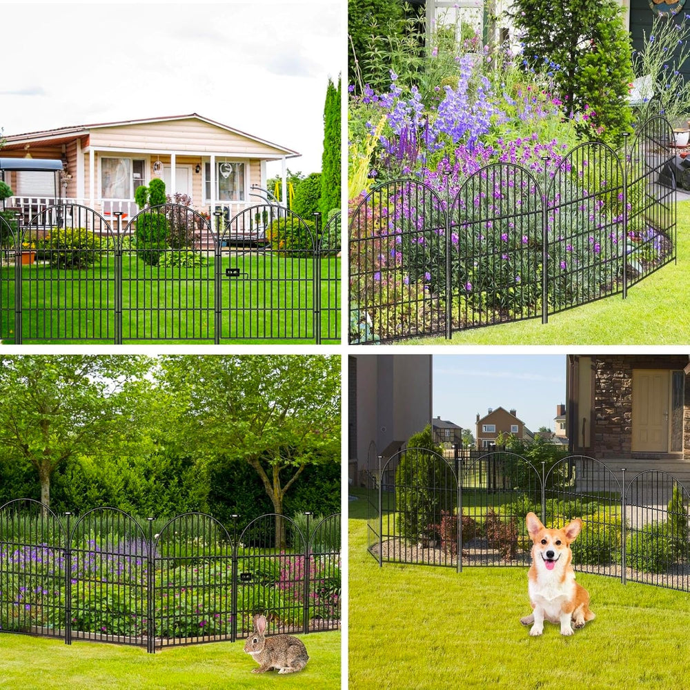 32in Tall Garden Fence, 16 Panels Dog Fence Outdoor for Yard | 35Ft Black Rus...