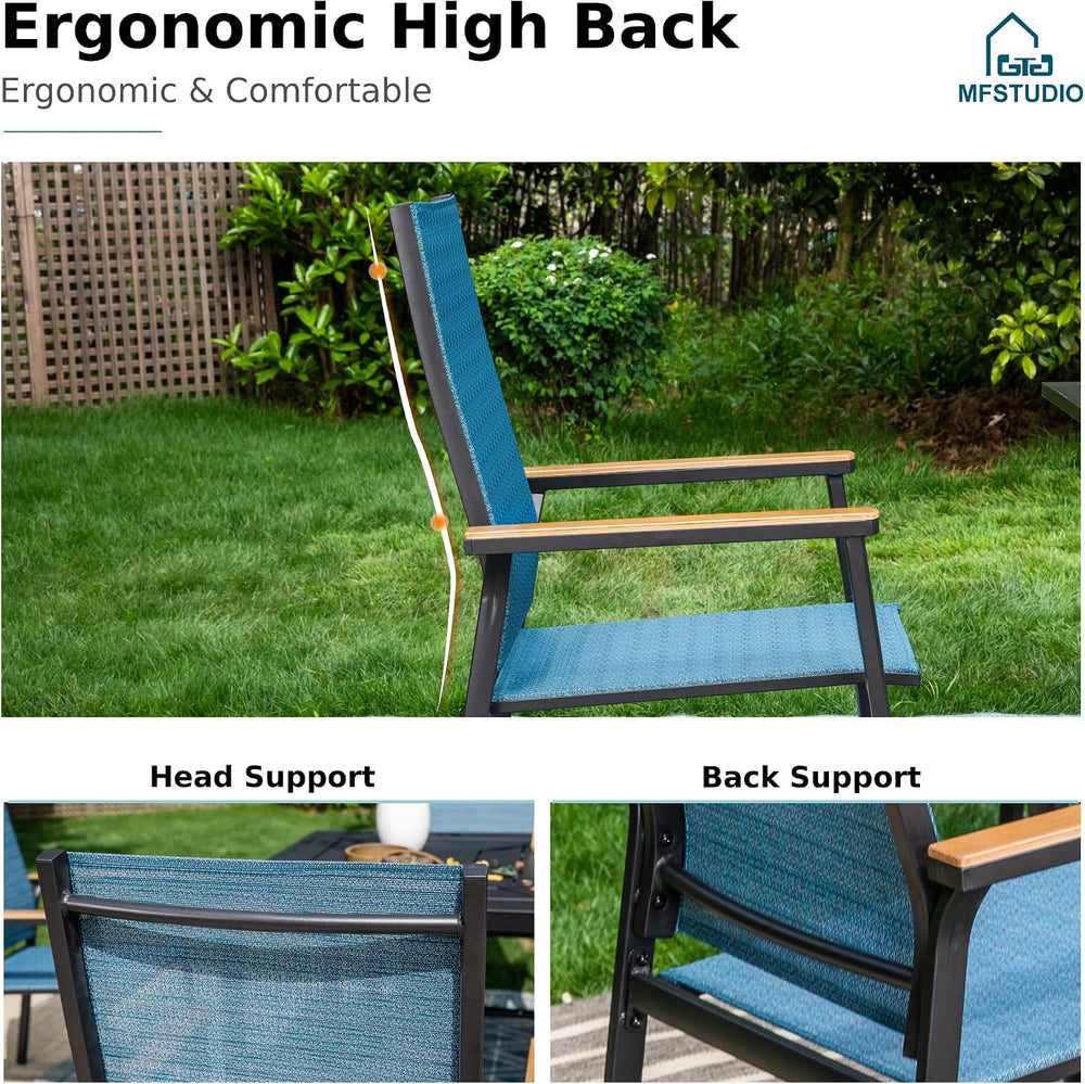 MFSTUDIO Stackable Patio Dining Chairs Set of 2, Aluminum & Textilene, Blue