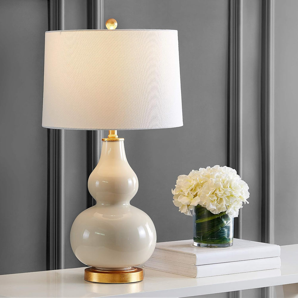SAFAVIEH Lighting Karlen Table Lamp, 29″ Ceramic Cream/Gold TBL4223A-SET2