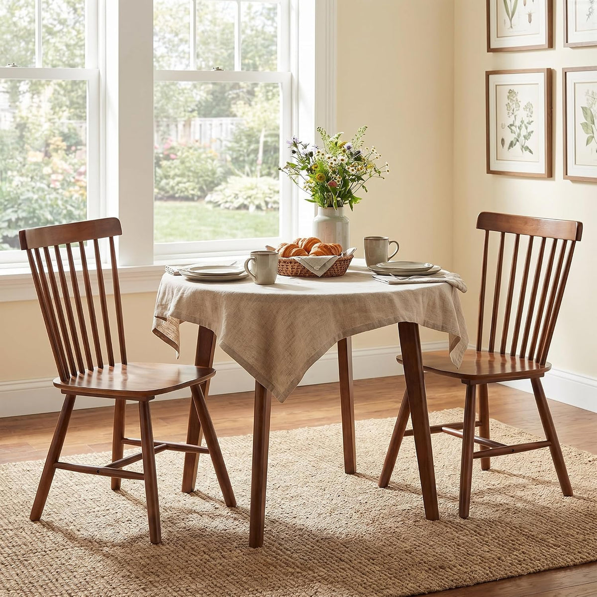 Windsor Dining Chairs Set of 4, Spindle Back Wooden Chairs