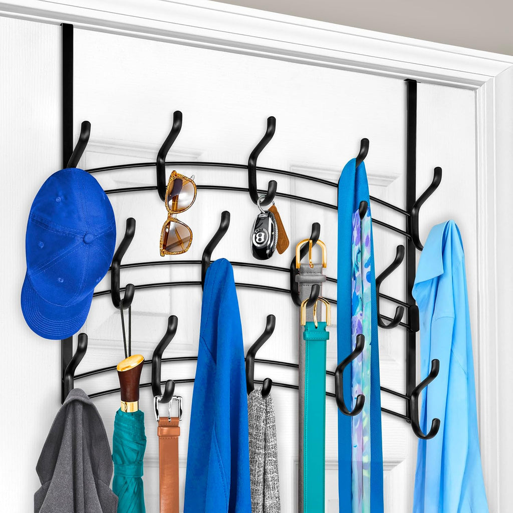 LYNK Professional® Home™ Over the Door Hooks - 28 Hook – Over the Door Coat Rack - Over the Door Hanger - Hanging Towels or Clothes - Bathroom, Bedroom, Laundry Room - Lifetime Ltd. Warranty, Black