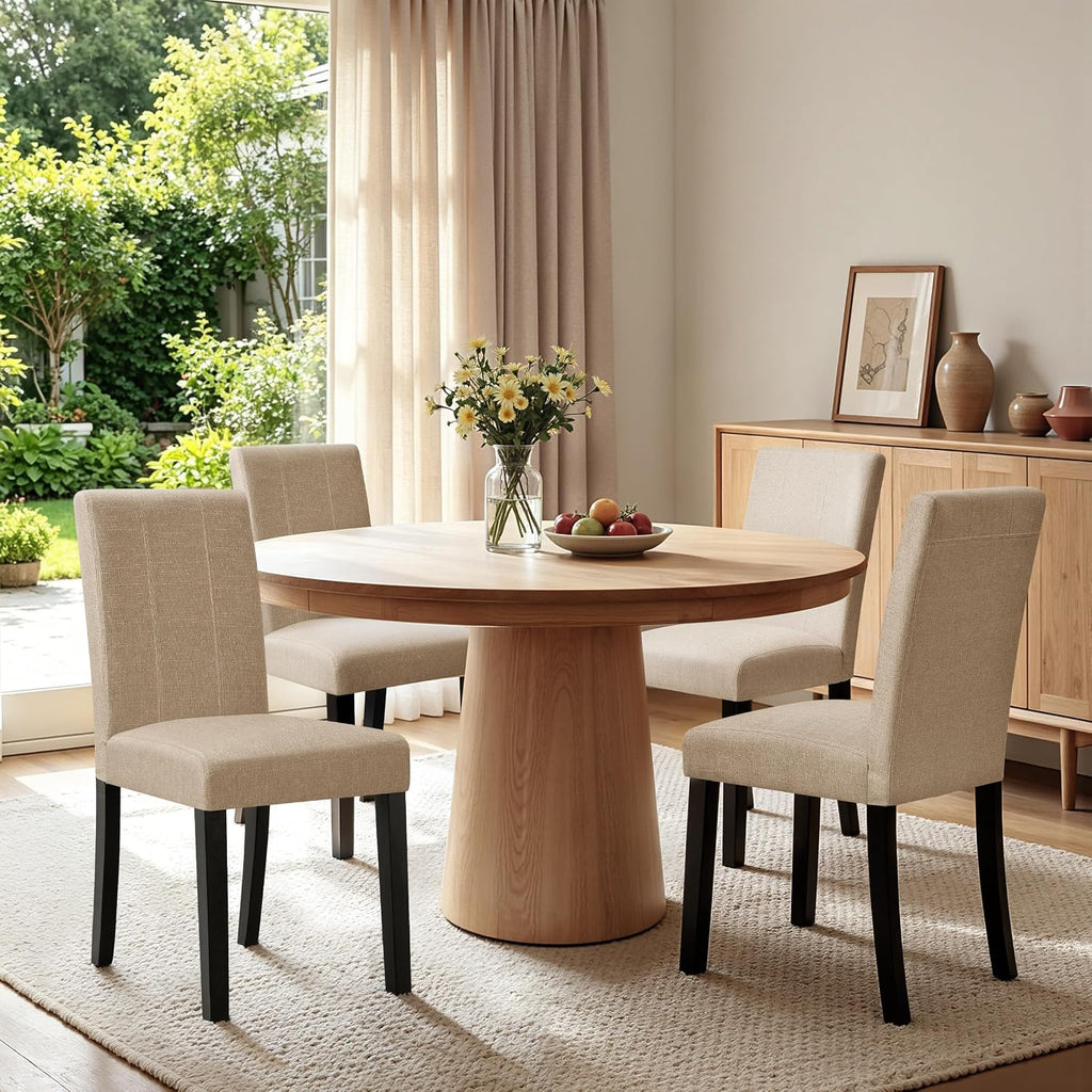 HOMYZOO Dining Chairs Set of 2, Upholstered Dining Room Chairs with Padded Seat & Solid Wood Legs, Modern Farmhouse Kitchen Chairs for Living Room/Restaurant/Cafe, Oatmeal
