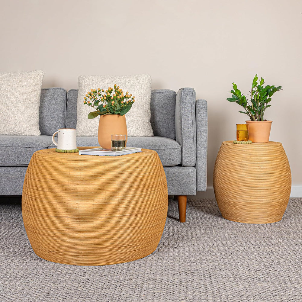 Creative Co-Op Round Bamboo Rattan Barrel Coffee Table, Natural