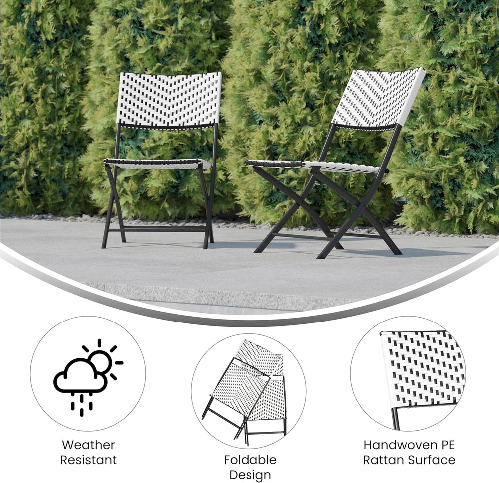 EMMA + OLIVER Black/White Folding Bistro Chairs, 2-Pack