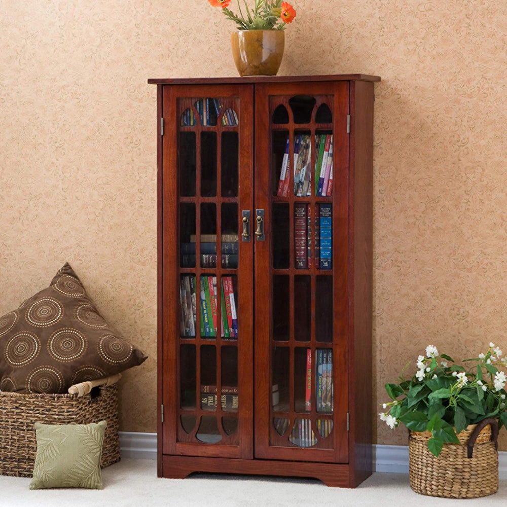 SEI Furniture - Window Pane Media Cabinet - Cherry - Transitional Design, Bro...