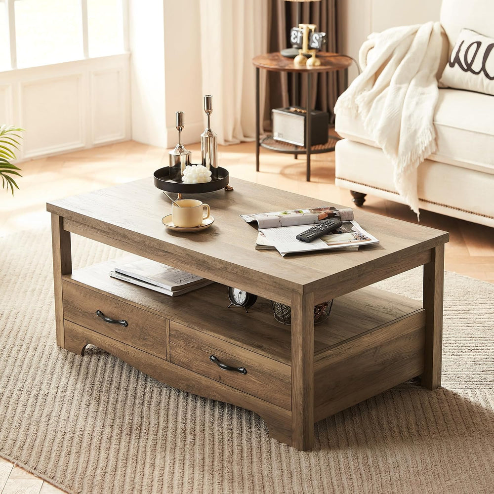 LINSY HOME Farmhouse Coffee Table with Storage, Wood Coffee Table for Living ...