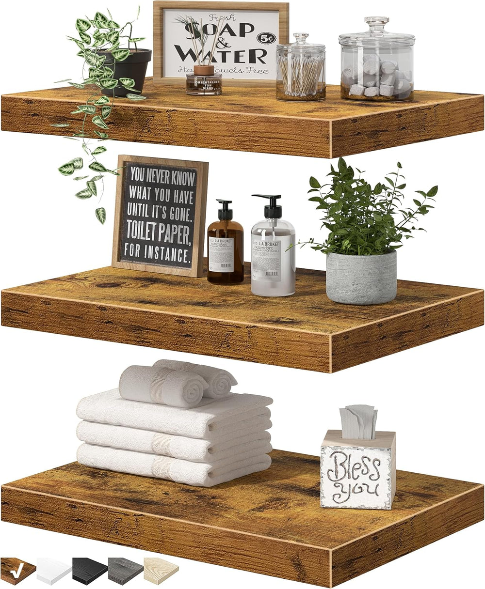 QEEIG 10" Deep Floating Projector Shelves Under TV Shelf (Brown, Set of 3)