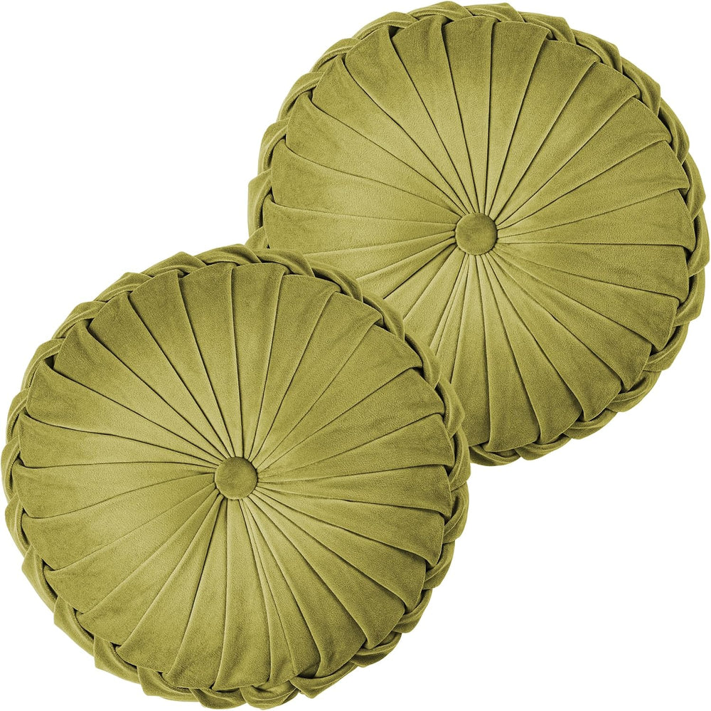 ROSE&RISY Round Pleated Velvet Throw Pillow, 2 Pack Decorative Accent Pum...