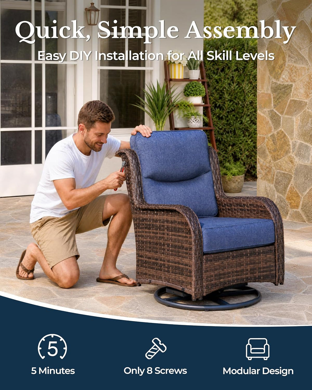 HILLGA 3-Piece Luxury Patio Furniture Set with 6" Thick Cushions, Weathe...