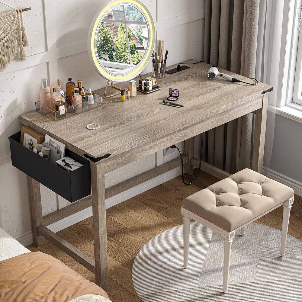 EnHomee 32"Farmhouse Writing Desk with Power Outlet,Storage Bag for Bedroom