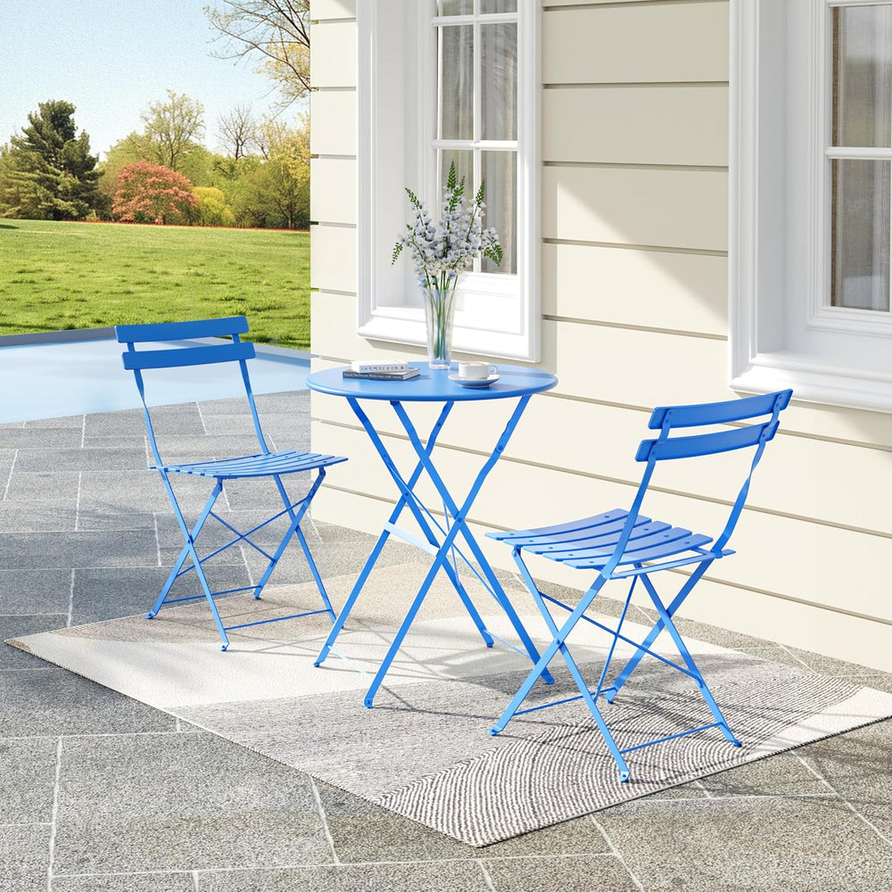 Premium Steel Frame Patio Bistro Set, 3-Piece Outdoor Folding Table and Chair...
