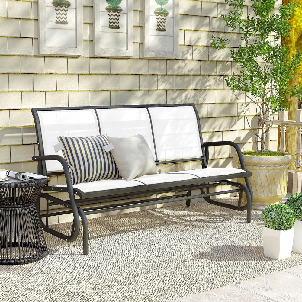 Outsunny 3-Person Patio Glider Bench Outside 3 Seats Cream White