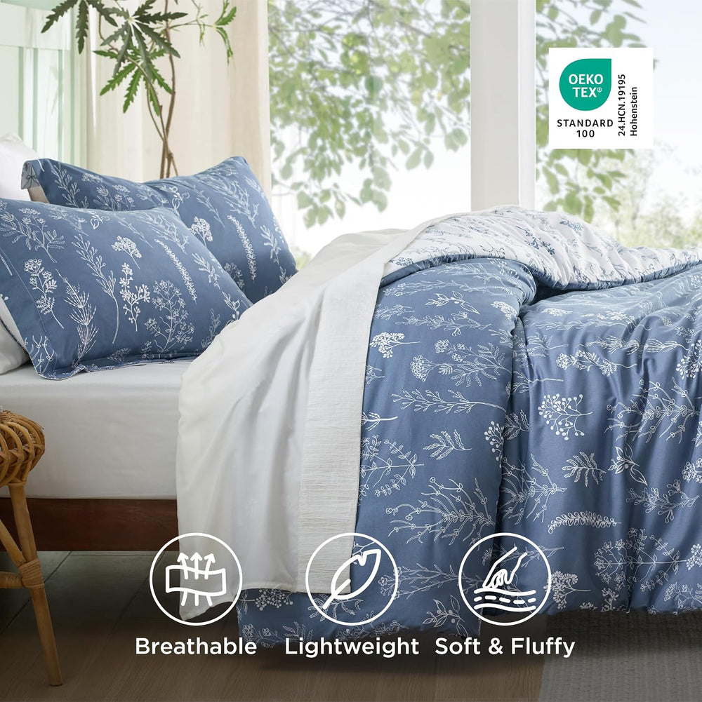 Bedsure Floral Comforter Set Cute Bedding Set Queen Reversible Infinity Blue