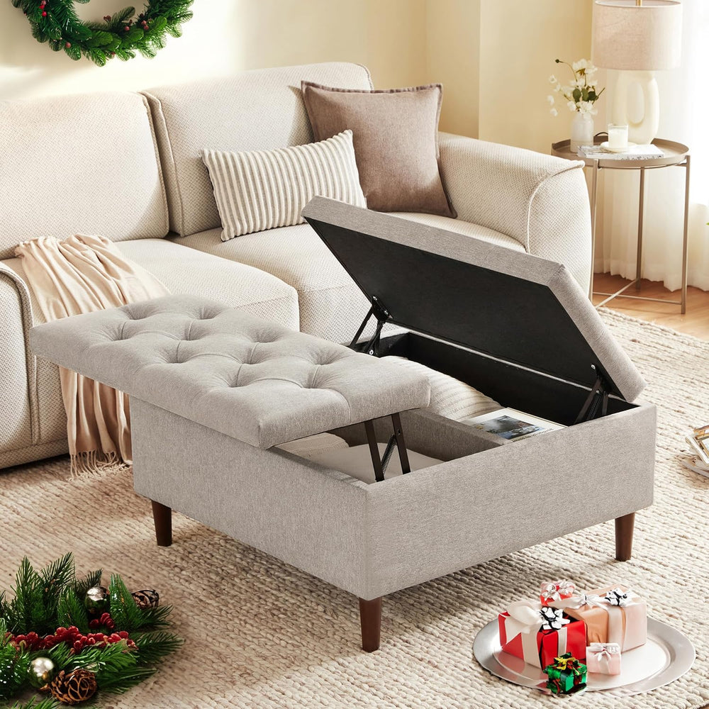 Weture 35" Large Storage Ottoman Coffee Table, Square Ottoman, Light Grey
