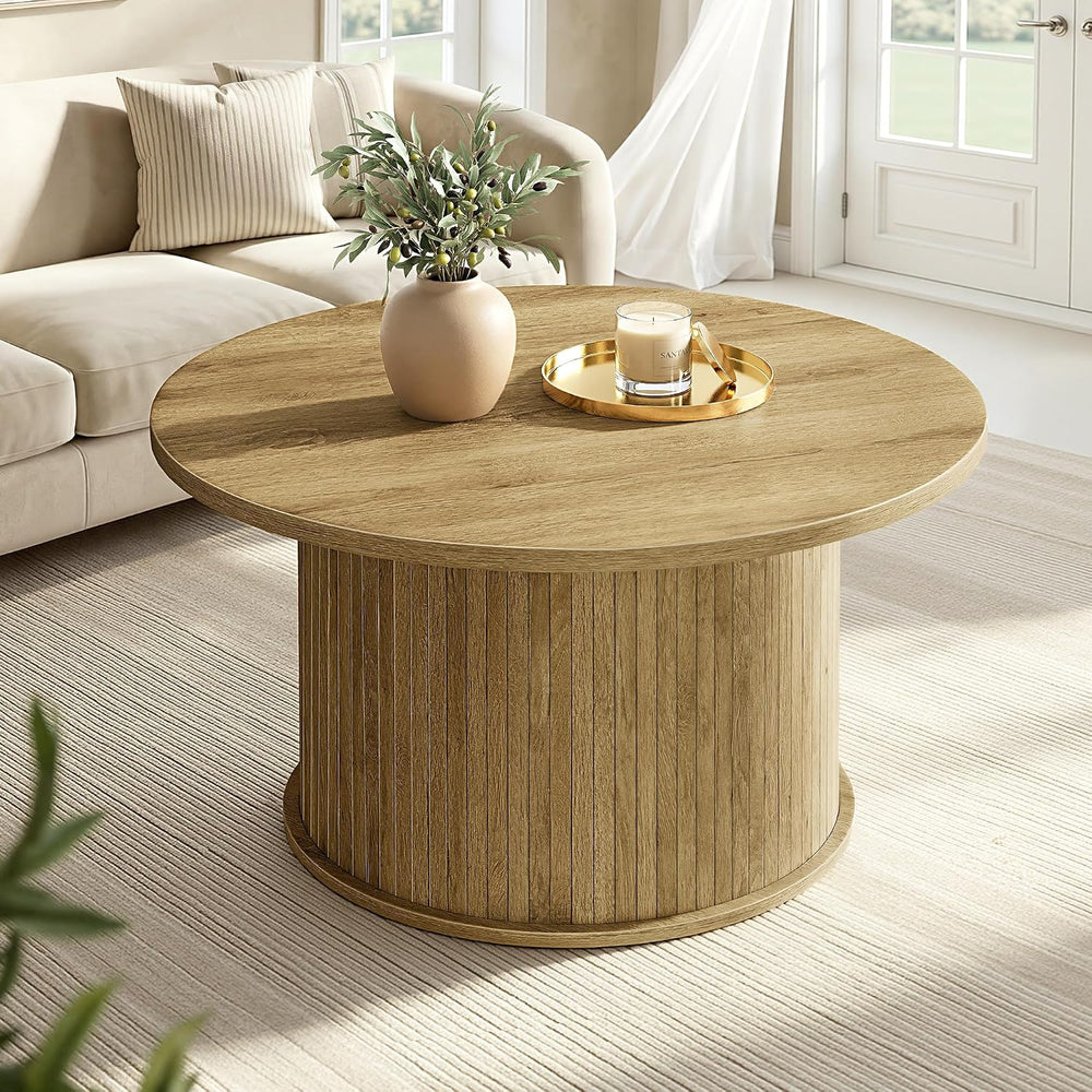 VASAGLE Round Coffee Table, Living Room Table with Tambour Design