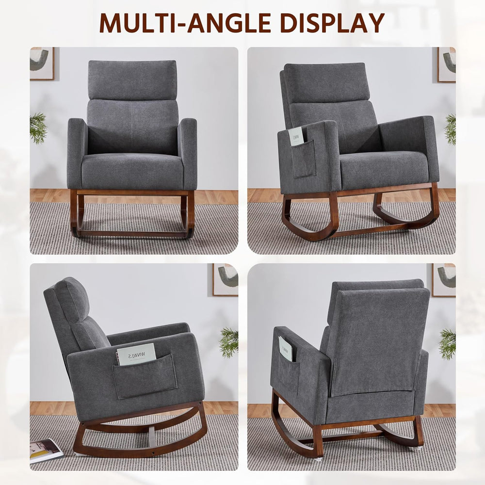 Yaheetech 28in Wide Padded High Back Glider Rocking Chair, Gray Polyester
