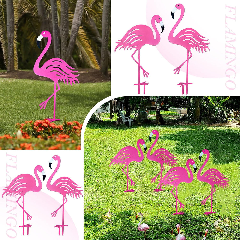 Riakrum 4 Pcs Flamingos Outdoor Yard Decor Pink Metal Flamingos