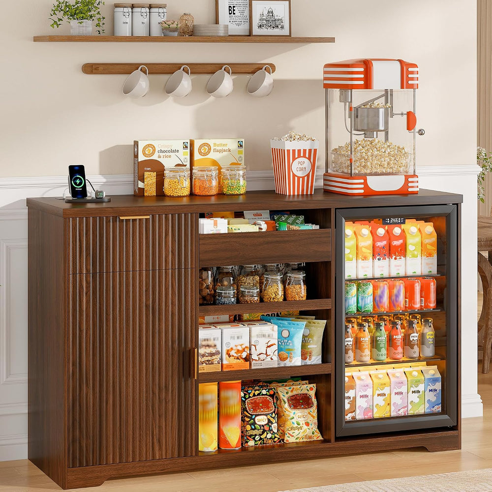 Alohappy 58.7" Snack Bar Cabinet with Fridge Space & Wine Glass Rack...
