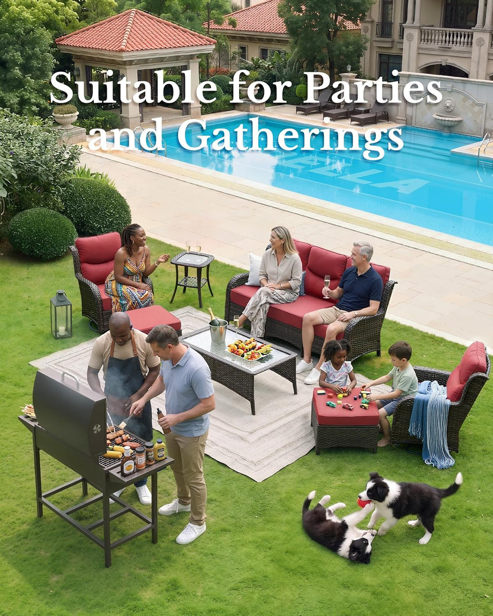HILLGA Luxury Outdoor Patio Furniture Set with 6-Inch Thick Cushions