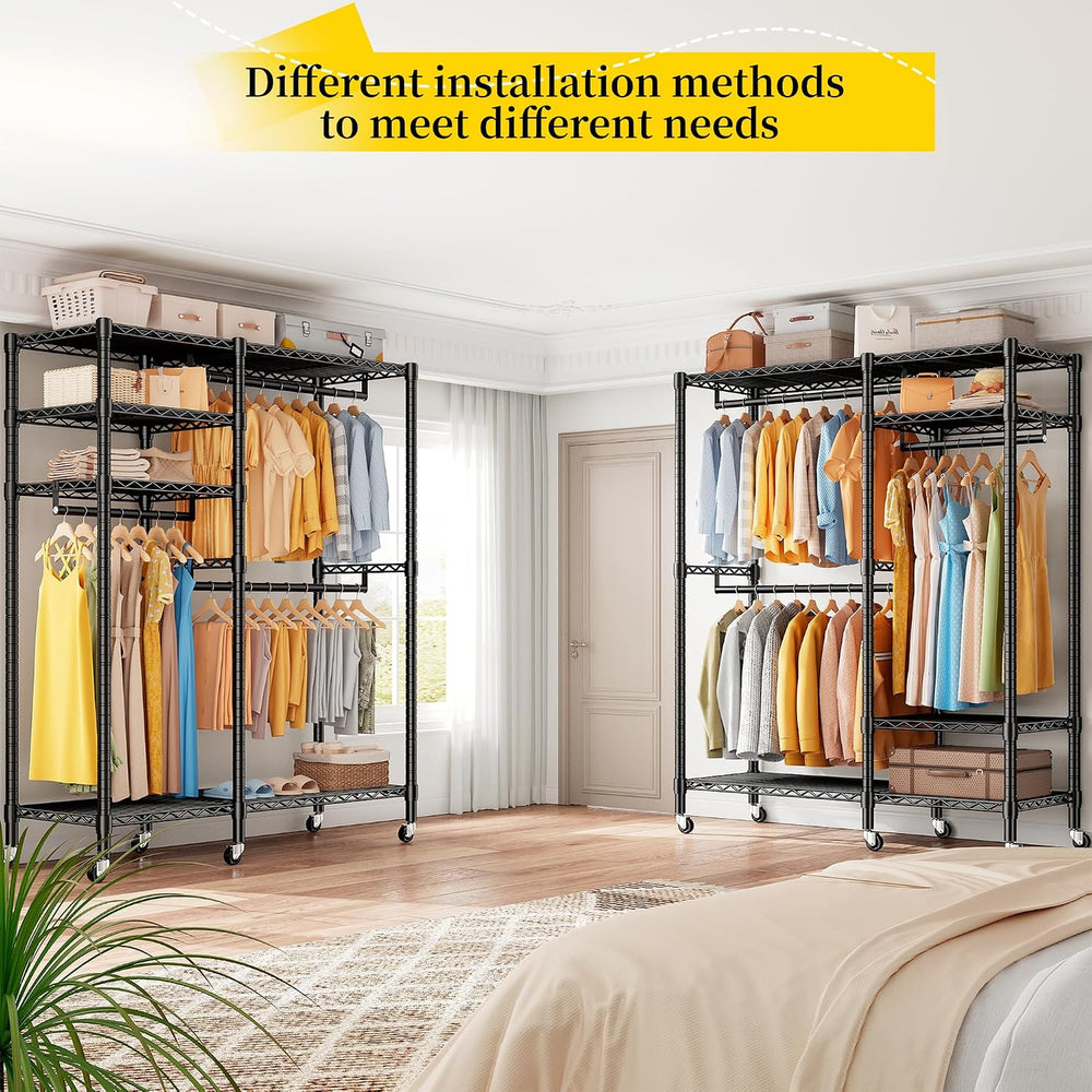 Raybee Clothes Rack with Wheels, Heavy Duty Loads 780LBS, Space-Saving