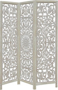 COTTON CRAFT Room Divider Wood Screen - Hand Carved Folding 3 Panels 60x72