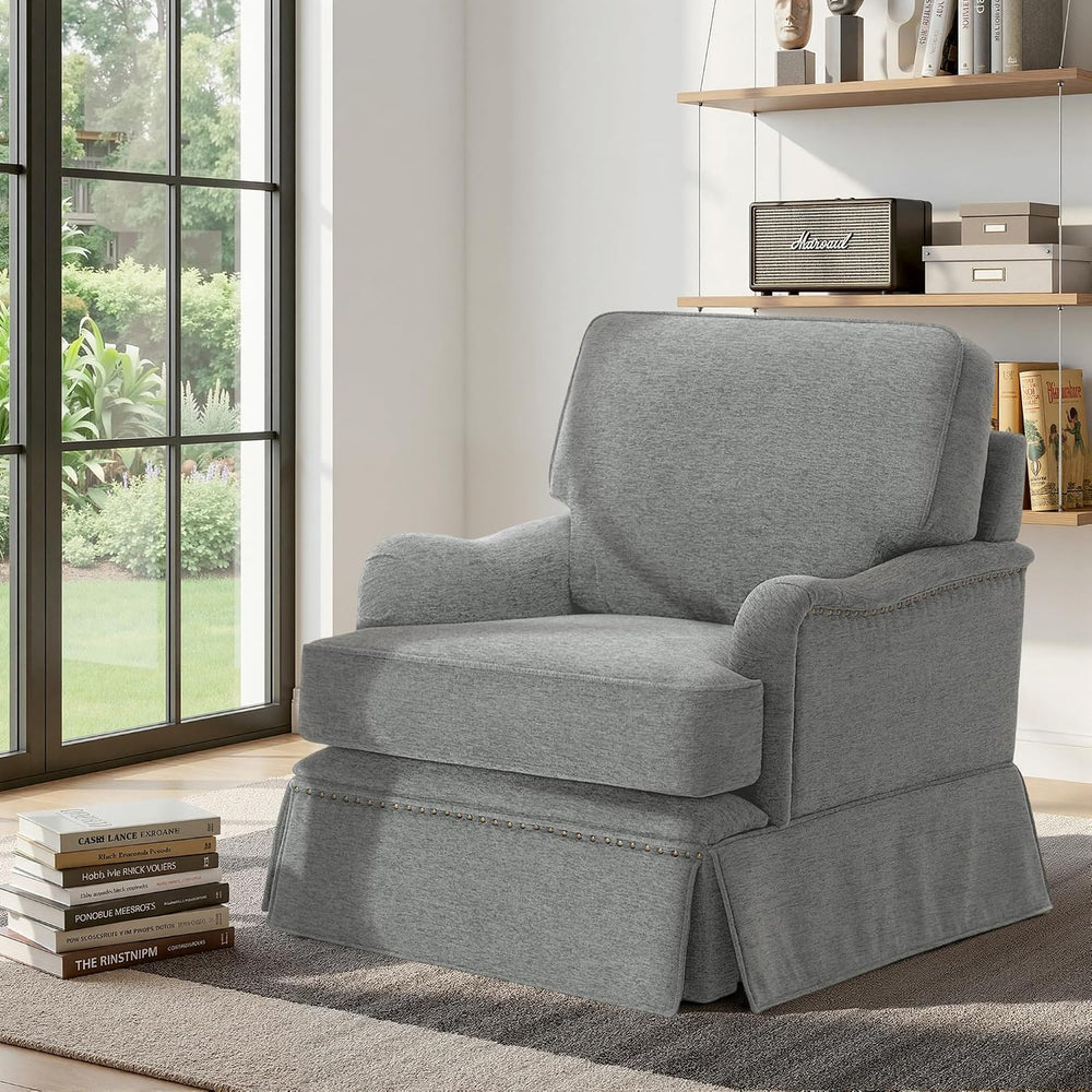 Swivel Accent Chairs with Ottoman, Set of 2, Chenille Light Gray