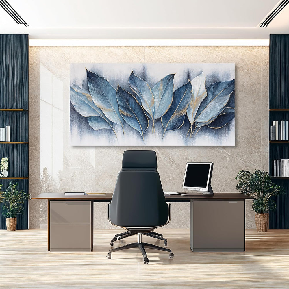 Framed Art Wall Decorations Blue Leaves Canvas Wall Art Abstract Art Modern A...