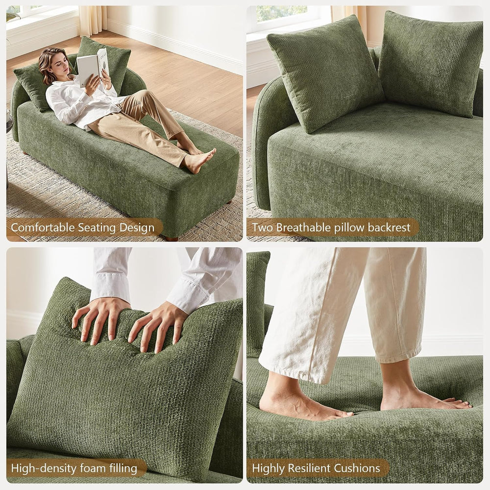68.9" Chaise Lounge Chair Indoor with Left Facing, Chenille Green