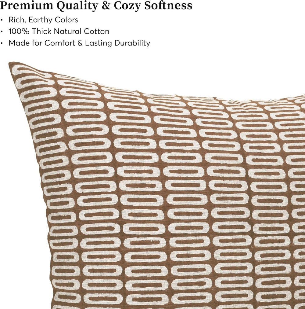 Hand Block Print, Artisan-Made Neutral Accent Throw Pillow Covers- Pure Cotto...