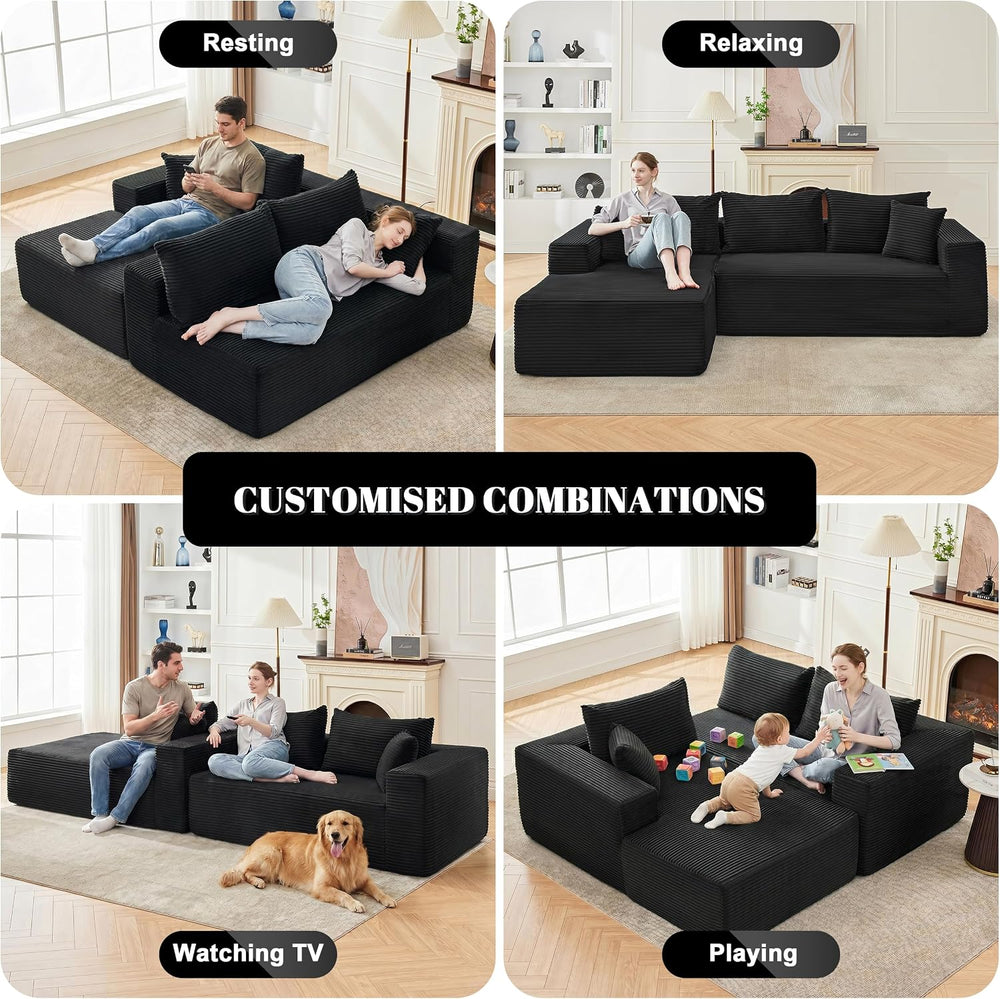 Mangodan 110” Boneless Couch, Cloud Sectional Sofa for Living Room, Black