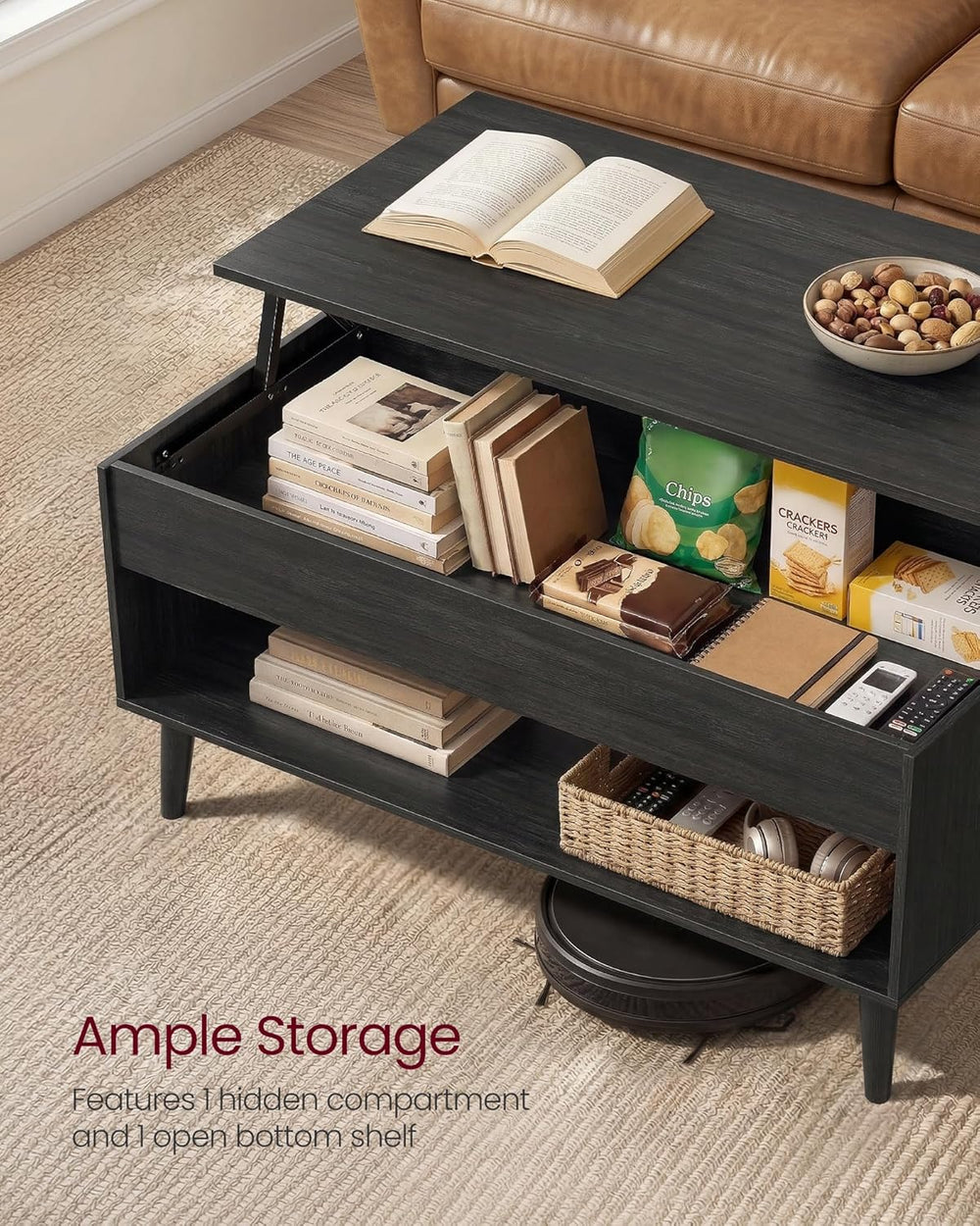 VASAGLE Lift Top Coffee Table with Hidden Storage, Gas Spring