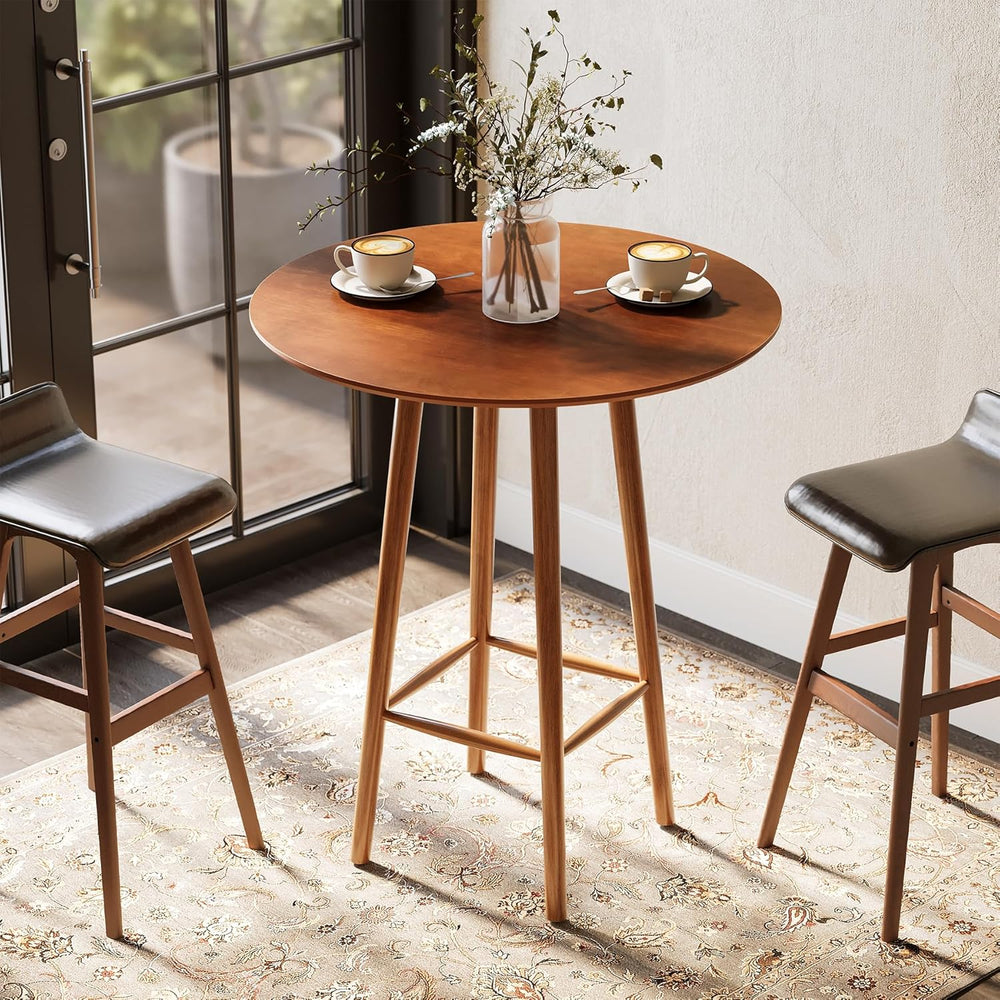 LITTLE TREE Solid Wood Bar Table, 39.37-Inch Round Bistro Table with Sturdy F...