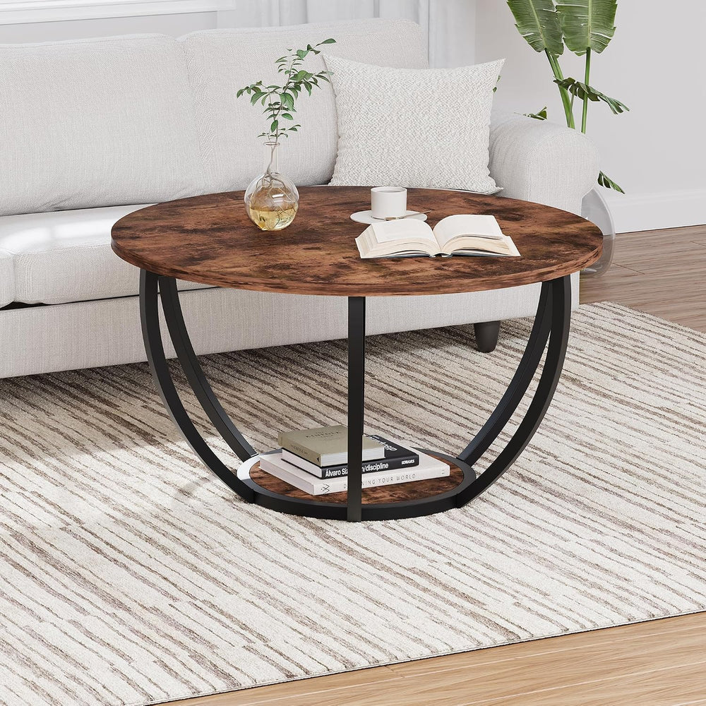 HOMERECOMMEND 28" Round Coffee Table with Storage for Living Room,Brown
