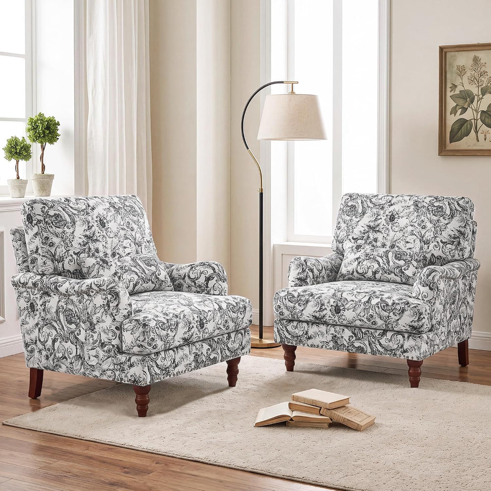 Floral Accent Chair, Chenille Upholstered Armchair, Rococo Black