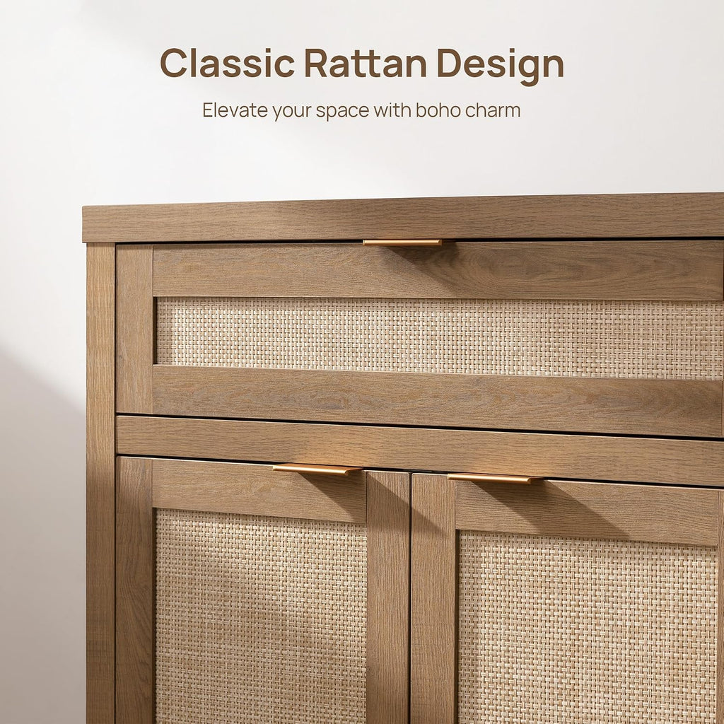 SICOTAS Buffet Cabinet Sideboard with Storage, Rattan Accent Cabinet