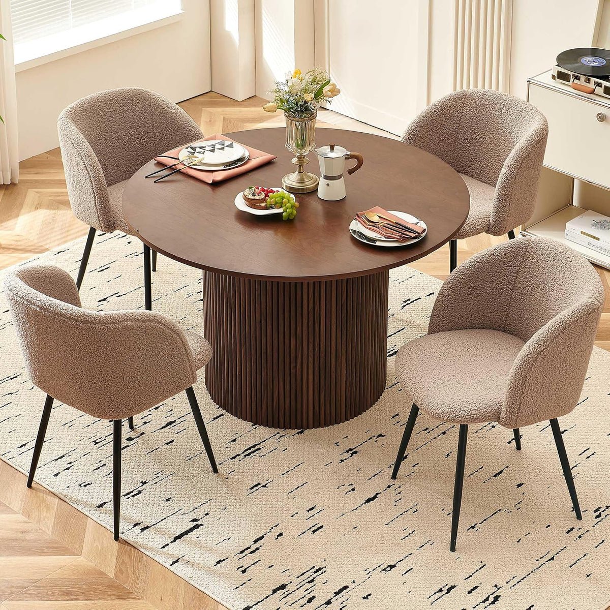 NORDICANA 5-Piece Wooden Round Dining Table & Chair Set, 47-Inch, Brown