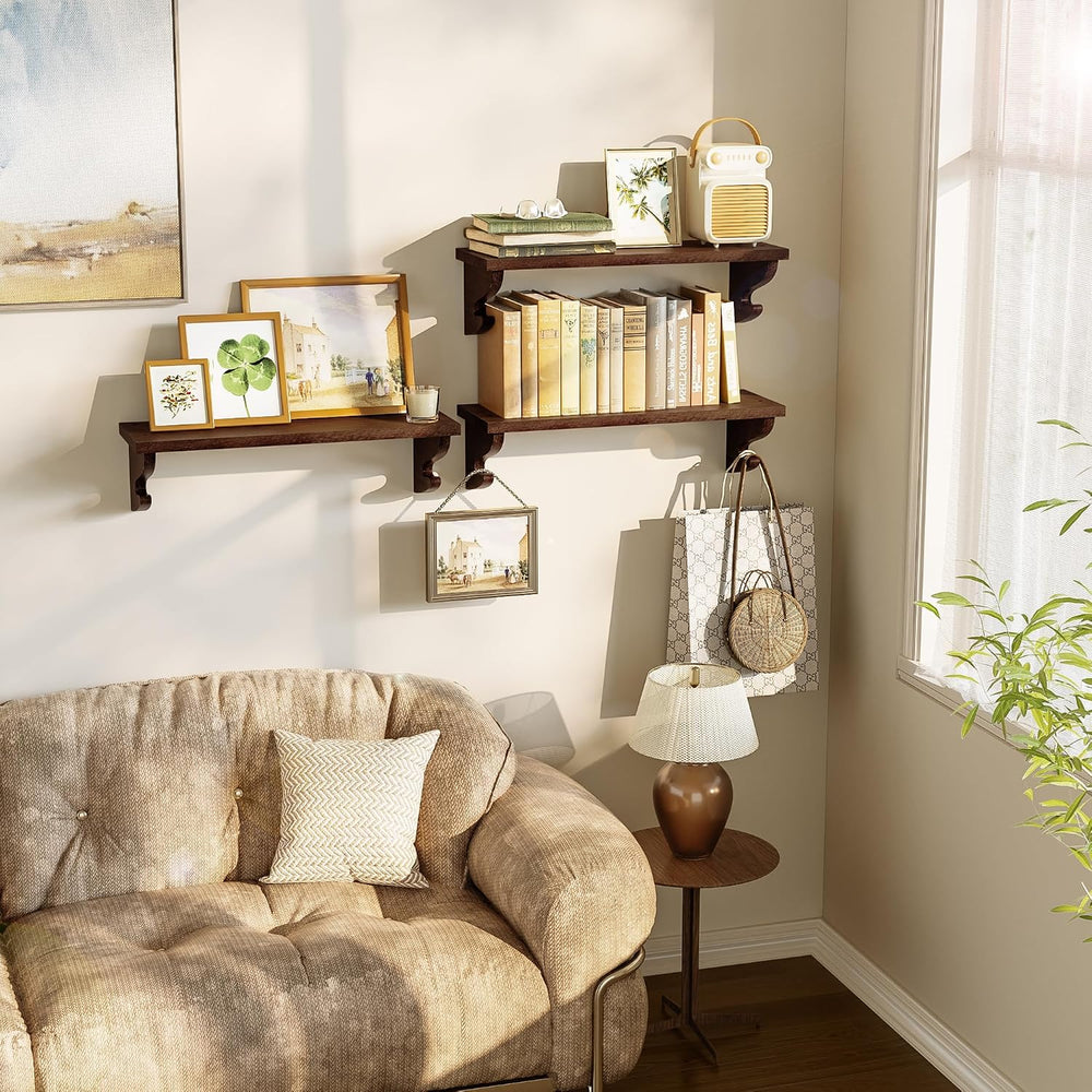Alsonerbay 17-Inch Wood Floating Shelves for Wall 3-Pack, Light Walnut
