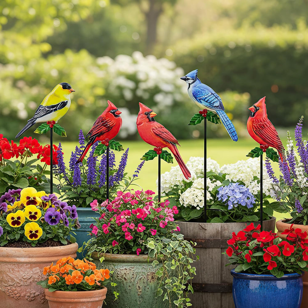 5 Pack Metal Bird Garden Stakes 20in Rustproof Yard Art Outdoor Decor