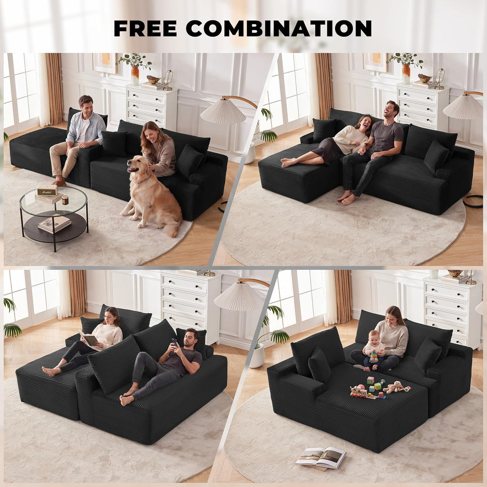 Mangodan Cloud Sectional Sofa, Boneless Couch for Living Room, Black