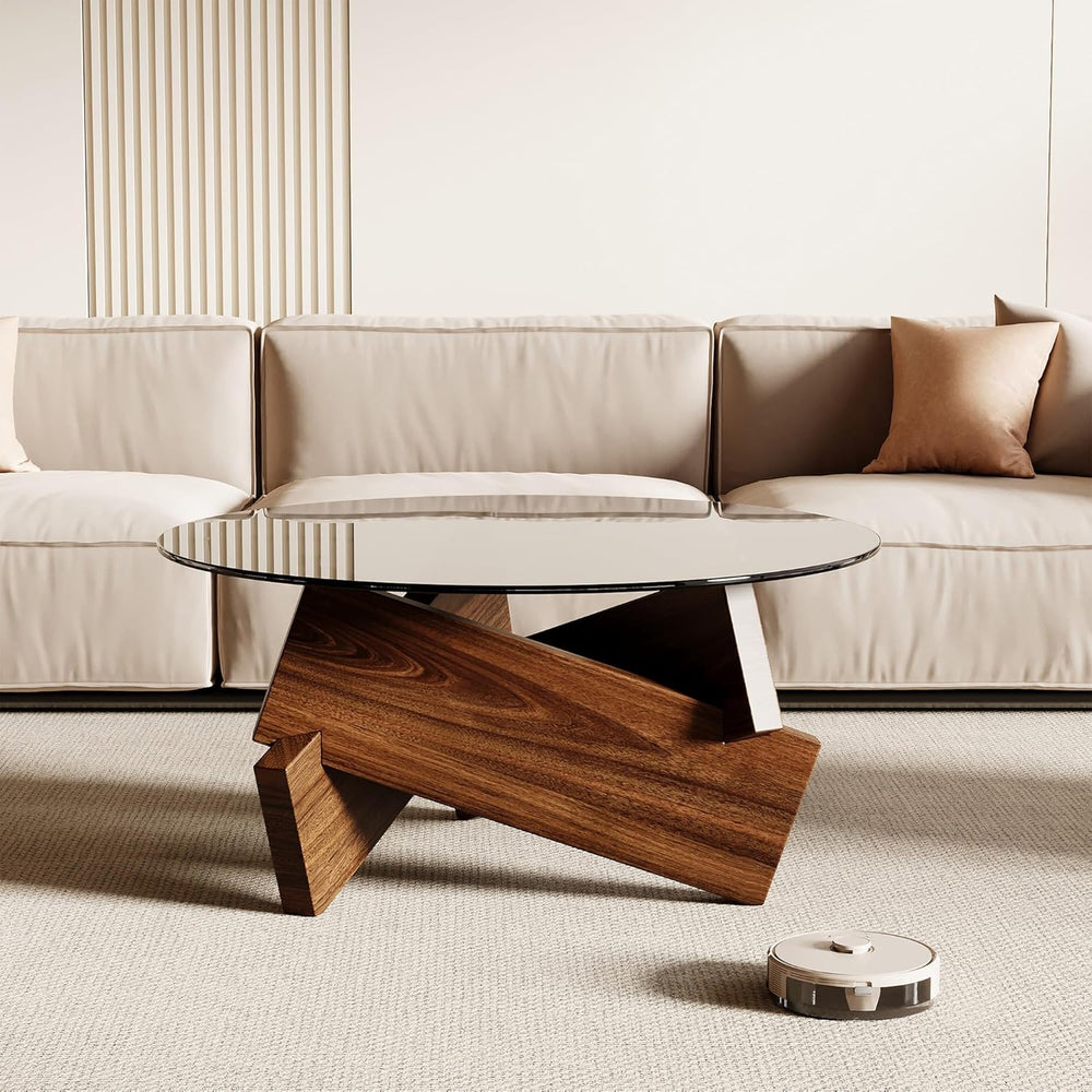 Honyee Modern Round Coffee Table, 30.7" x 30.7" x 16.1" Temper...