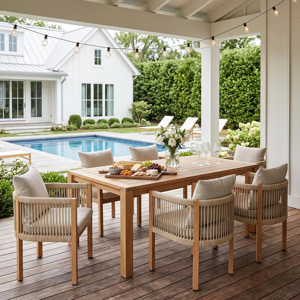 Patio Dining Chairs Set of 6, Rope Rattan Patio Furniture Set, All Weather Ou...