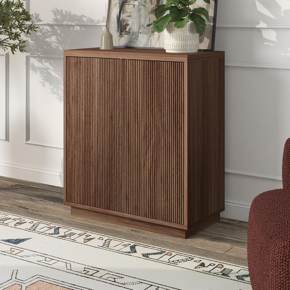 Henn&Hart 28" Fluted Accent Cabinet, Sideboard Buffet, Medium Walnut