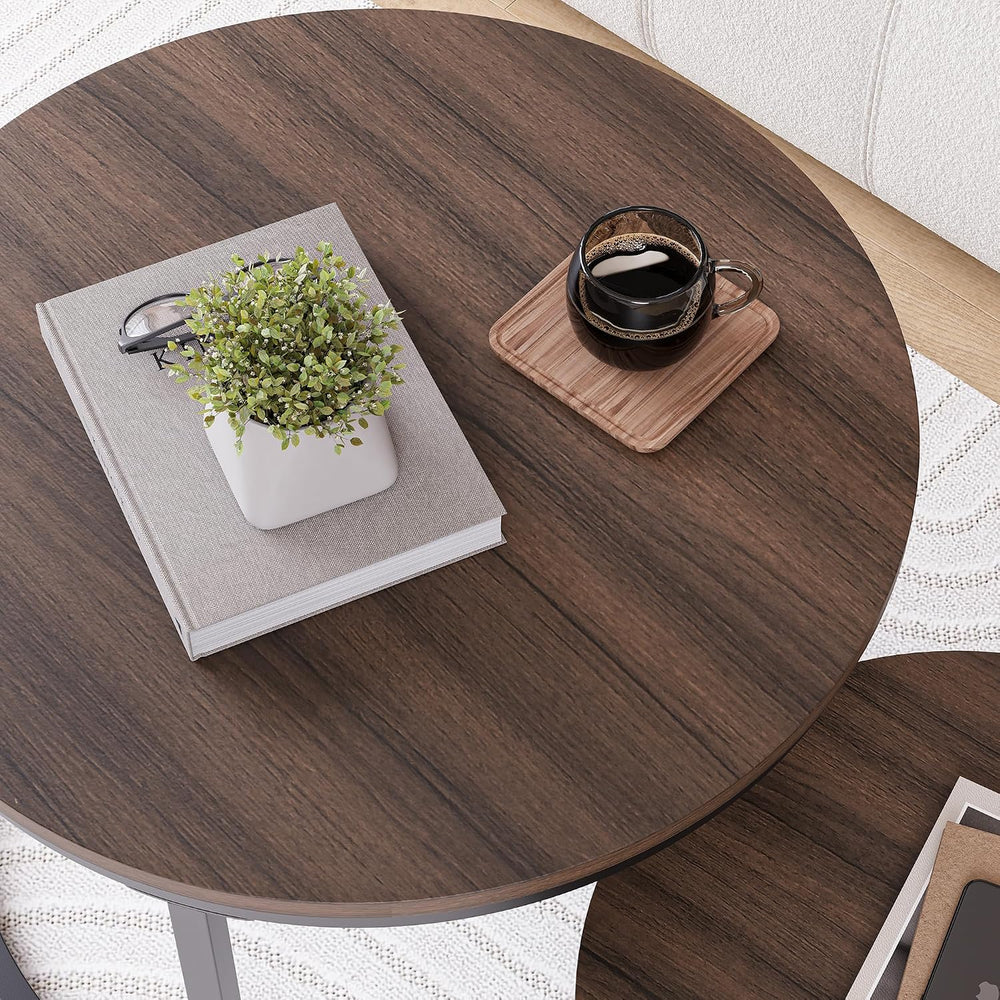 HOJINLINERO Round Nesting Coffee Table Set of 2,Walnut Coffee Table,Large