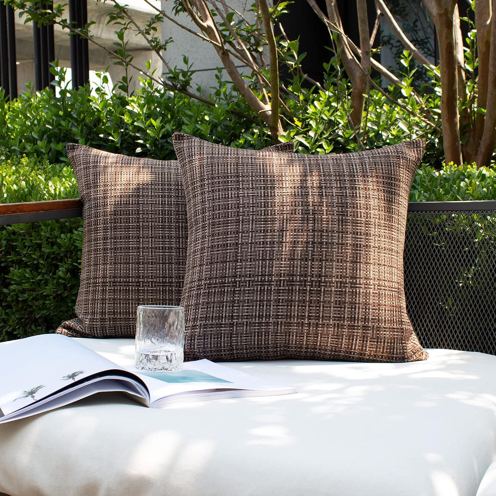 Kevin Textile Outdoor Waterproof 26x26 Inch Pillow Covers 2 Pack, Brown