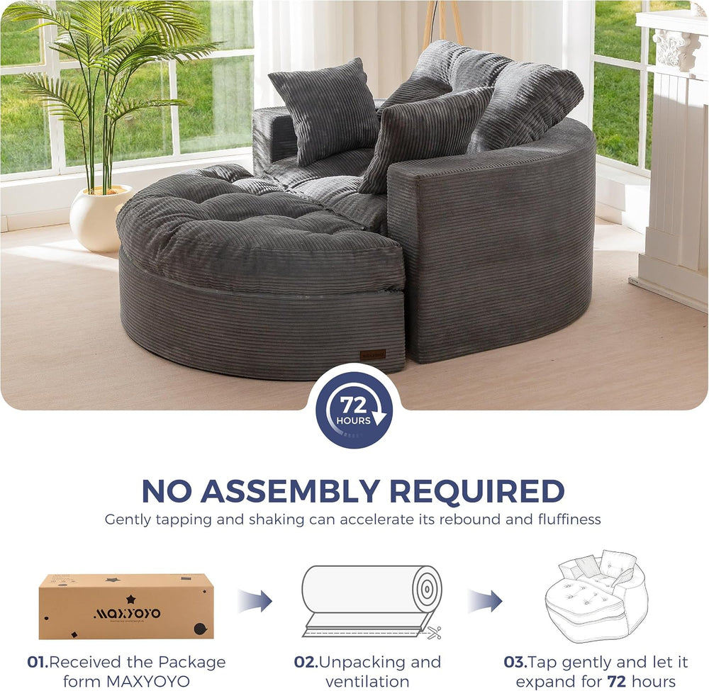 MAXYOYO Oversized Round Chaise Lounge Sofa, Boneless Chair with Ottoman