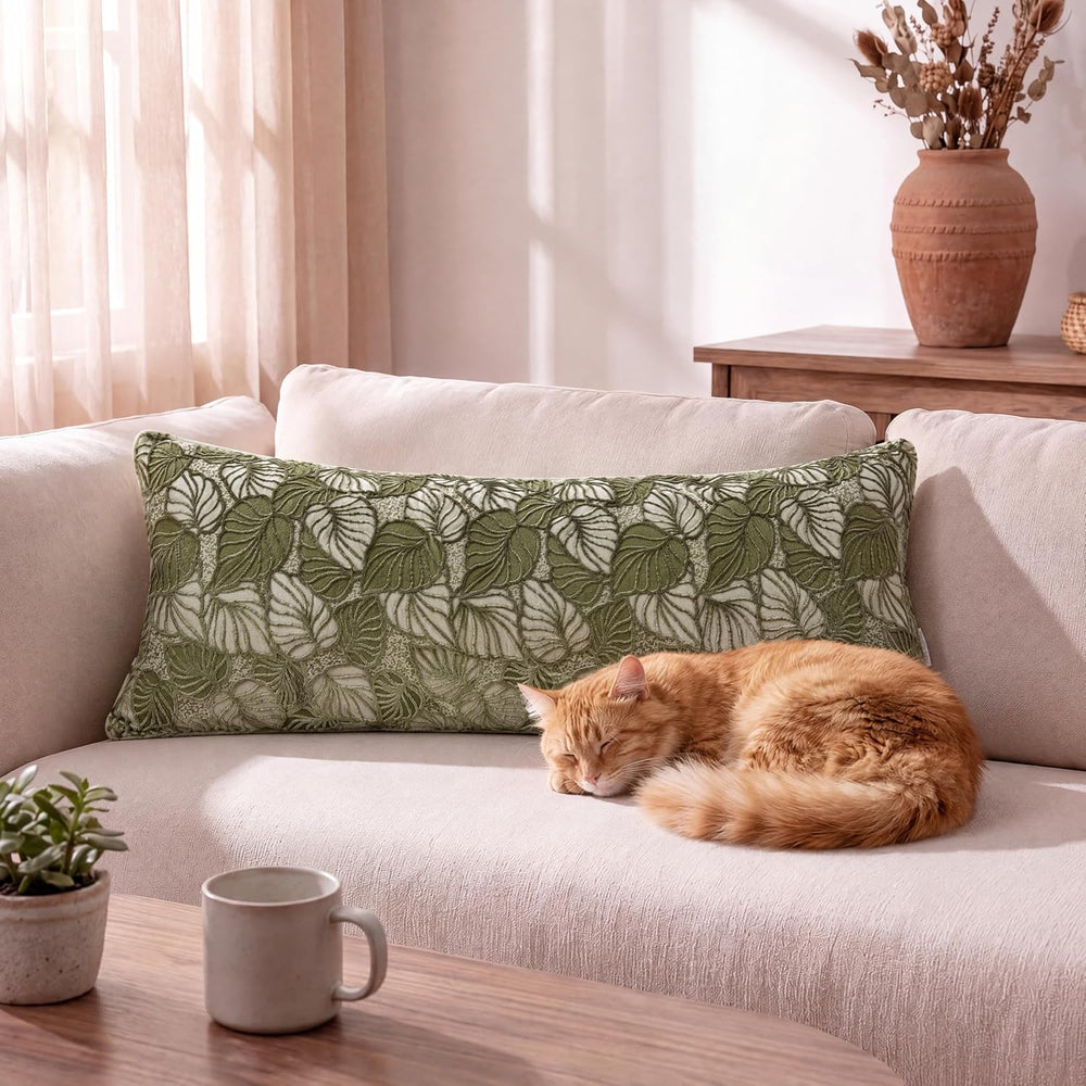 Sage Leaf Long Lumbar Decorative Throw Pillow Covers 14“x36”